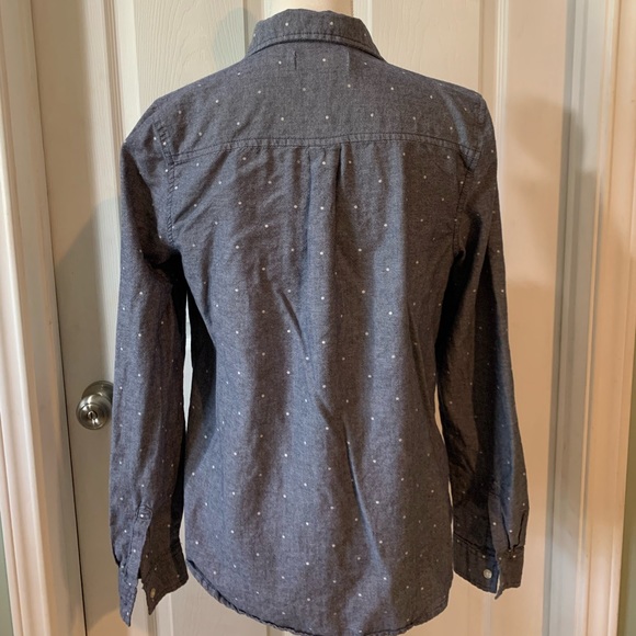 Old Navy Classic Navy blue Dots long sleeve collared button down top EUC MEDIUM - Picture 6 of 11